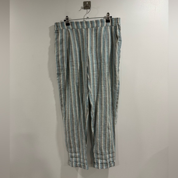 Faherty Pants - Faherty Light Blue and Cream Striped Linen Pants